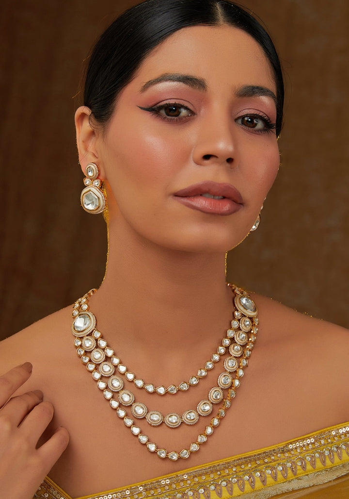 3 Line Kundan Necklace Set Zevar by Geeta - Fabilicious Fashion
