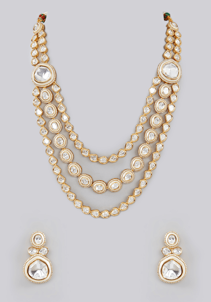 3 Line Kundan Necklace Set Zevar by Geeta - Fabilicious Fashion