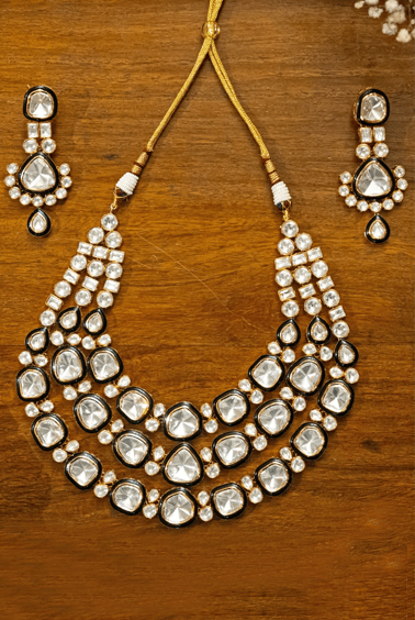 3 Line Polki Necklace Set Zevar by Geeta - Fabilicious Fashion