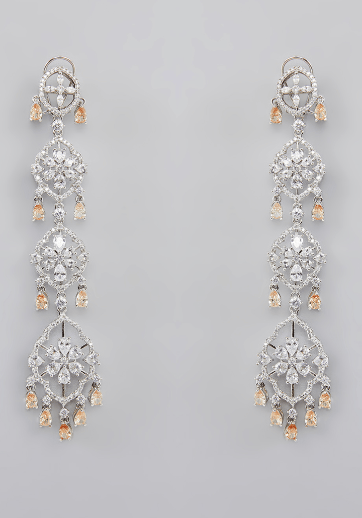 3 String Faux Diamond Earrings Zevar by Geeta - Fabilicious Fashion