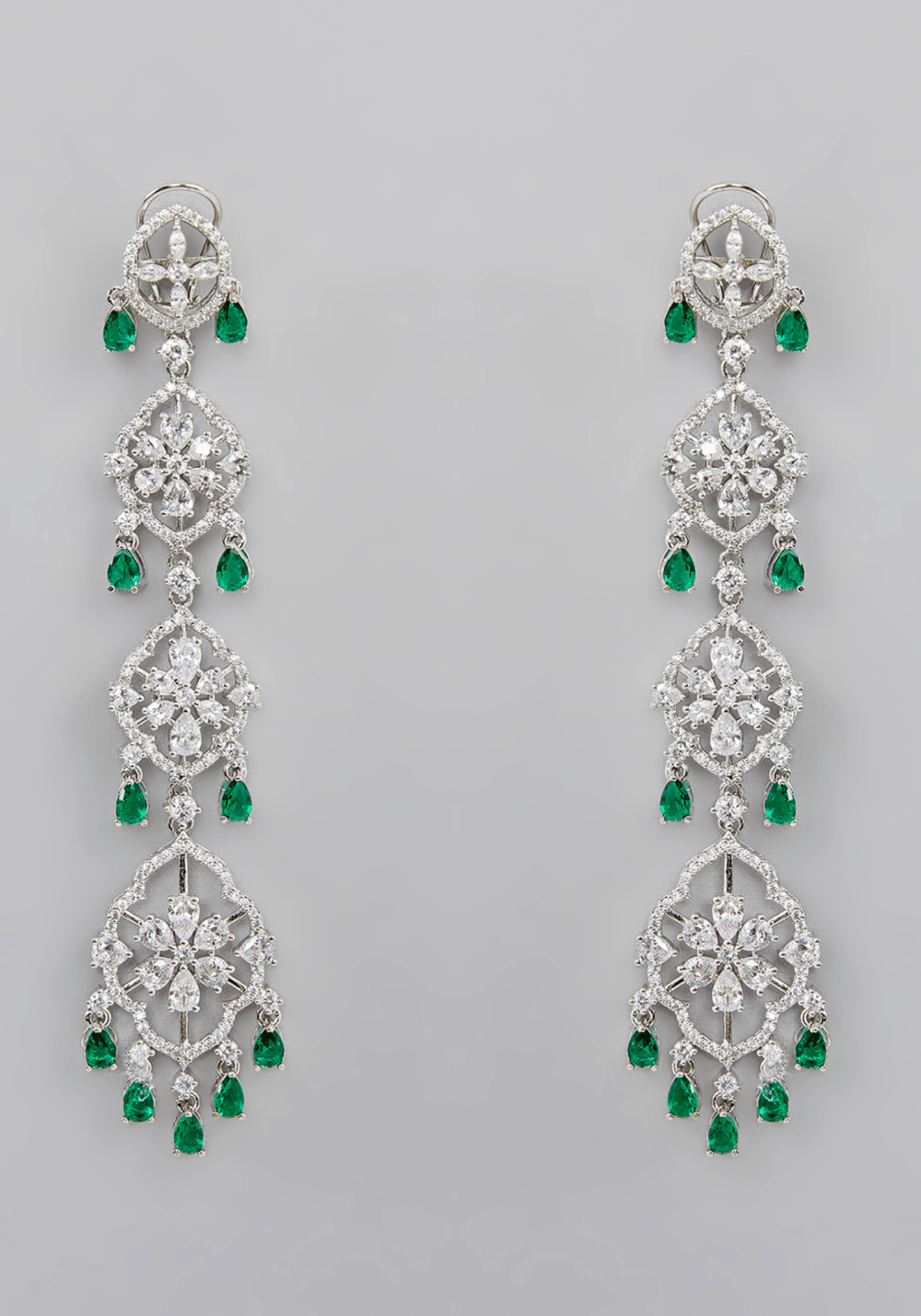 3 Tiered Dangling Faux Diamond Earrings Set Zevar by Geeta - Fabilicious Fashion