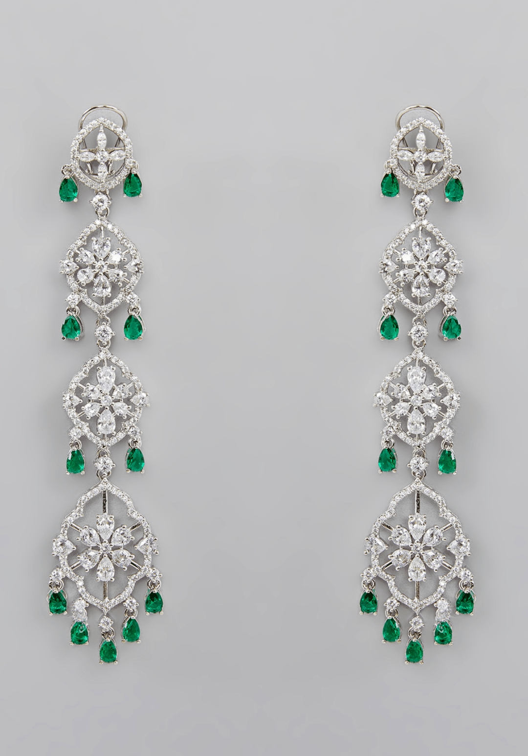3 Tiered Dangling Faux Diamond Earrings Set Zevar by Geeta - Fabilicious Fashion