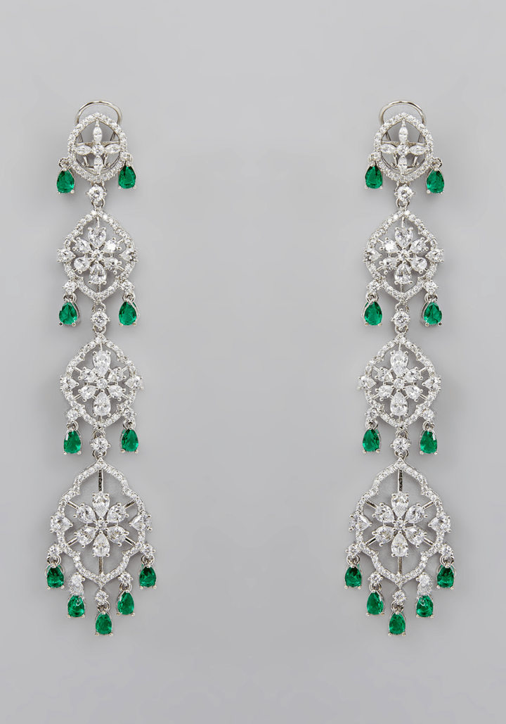 3 Tiered Dangling Faux Diamond Earrings Set Zevar by Geeta - Fabilicious Fashion