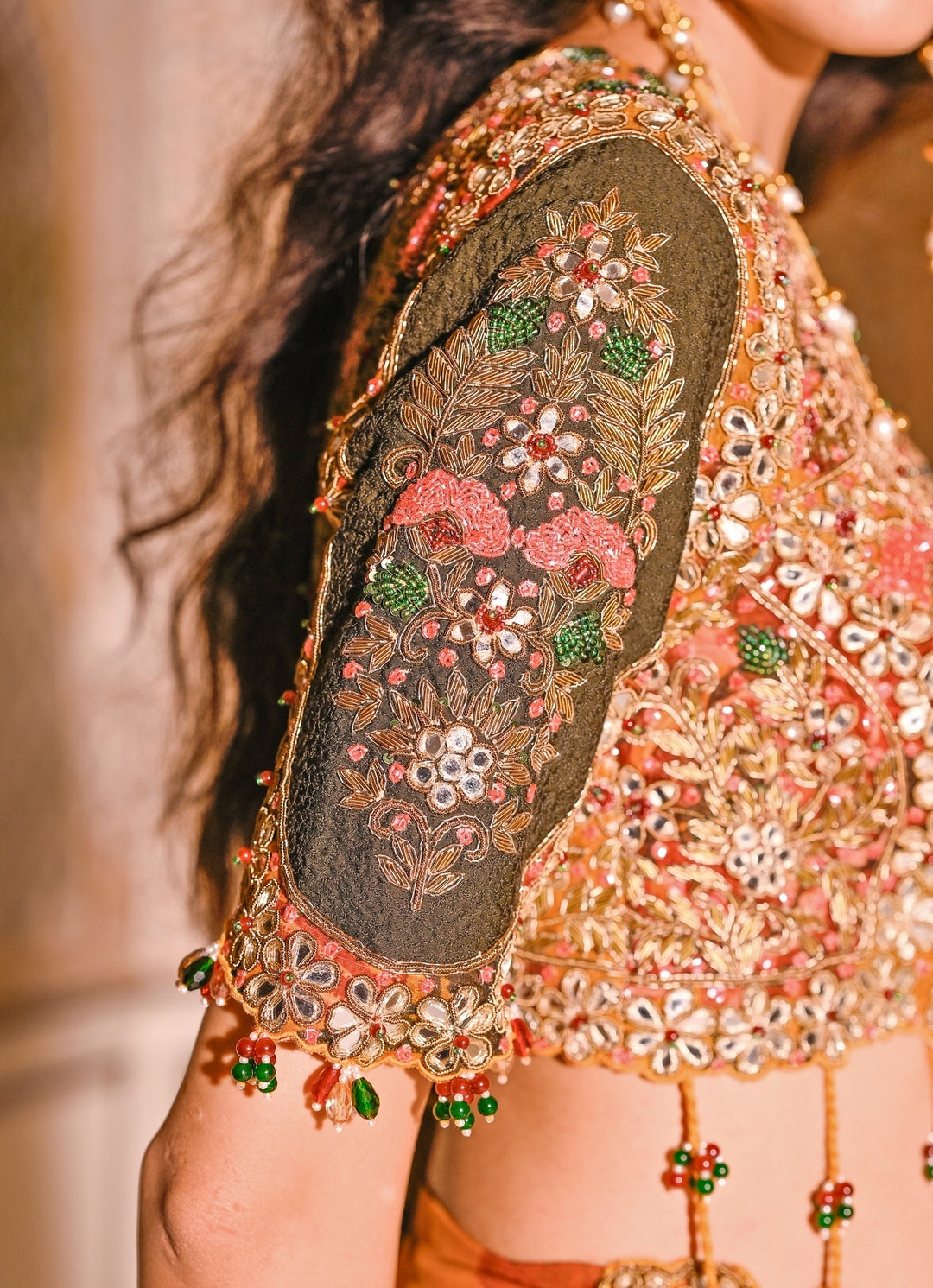 Mustard Yellow And Green Organza Lehenga Set
