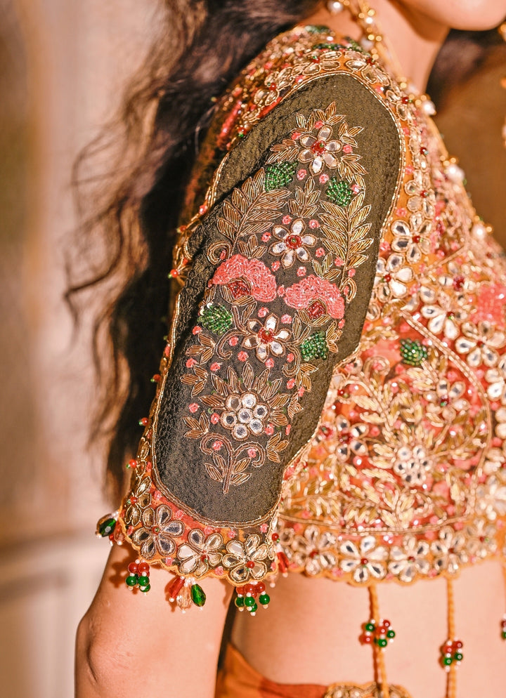 Mustard Yellow And Green Organza Lehenga Set