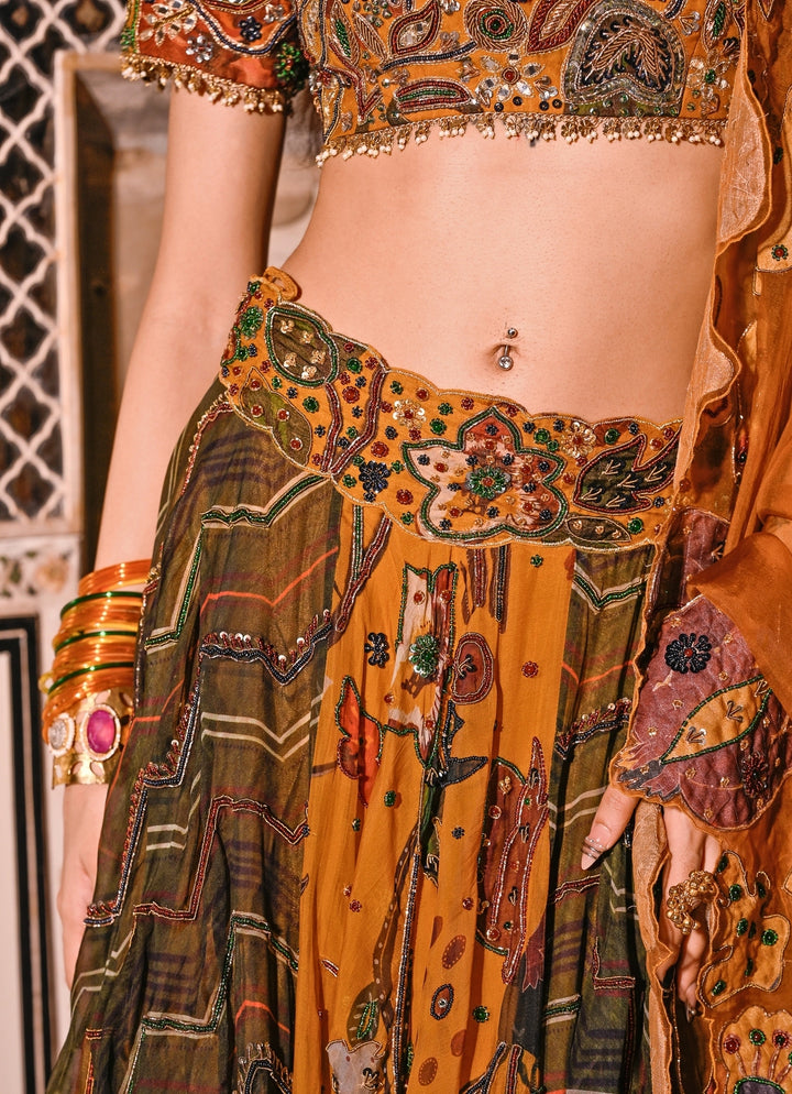 Dual Tone Printed Organza Lehenga Set