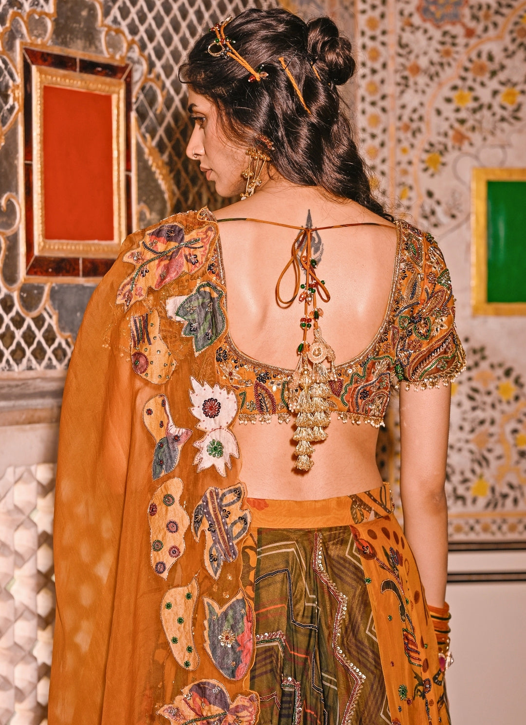 Dual Tone Printed Organza Lehenga Set