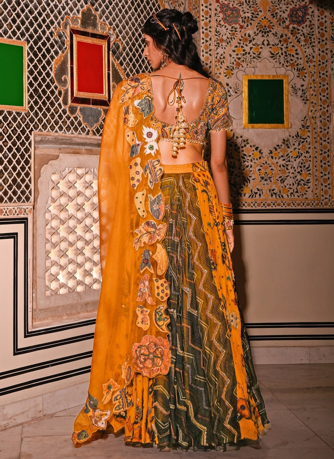 Dual Tone Printed Organza Lehenga Set
