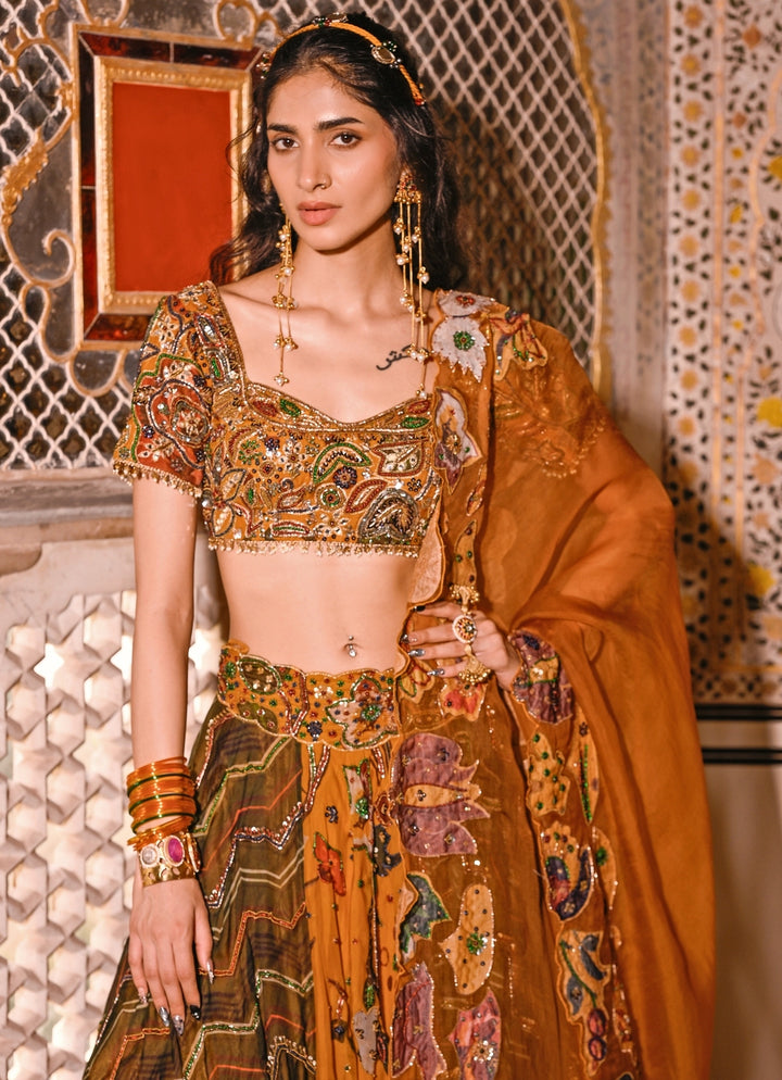 Dual Tone Printed Organza Lehenga Set