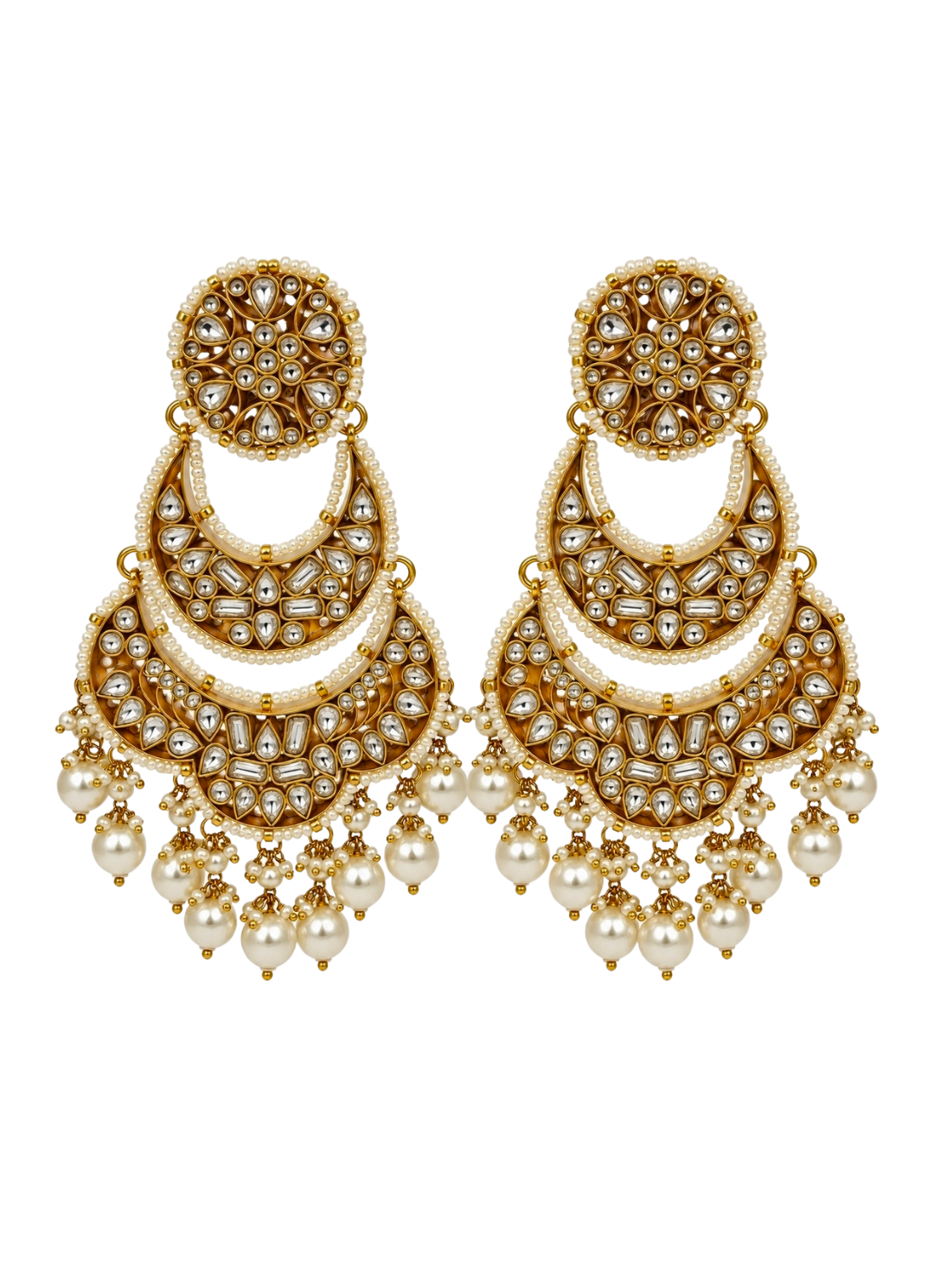 Gold Plated Pearl Kundan Layered Chandbali