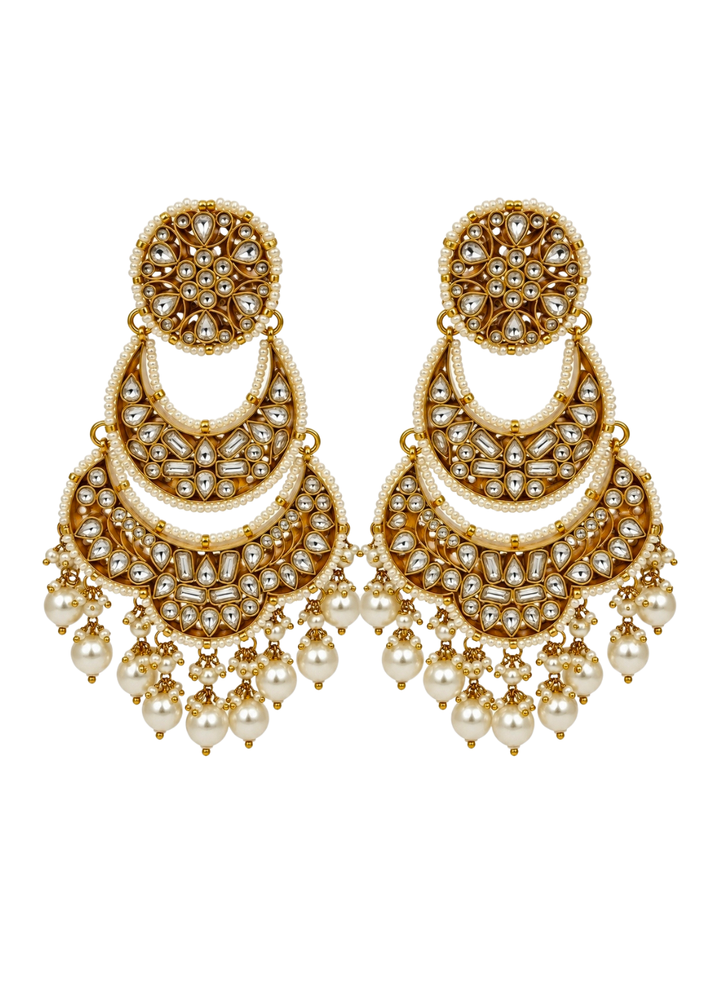 Gold Plated Pearl Kundan Layered Chandbali