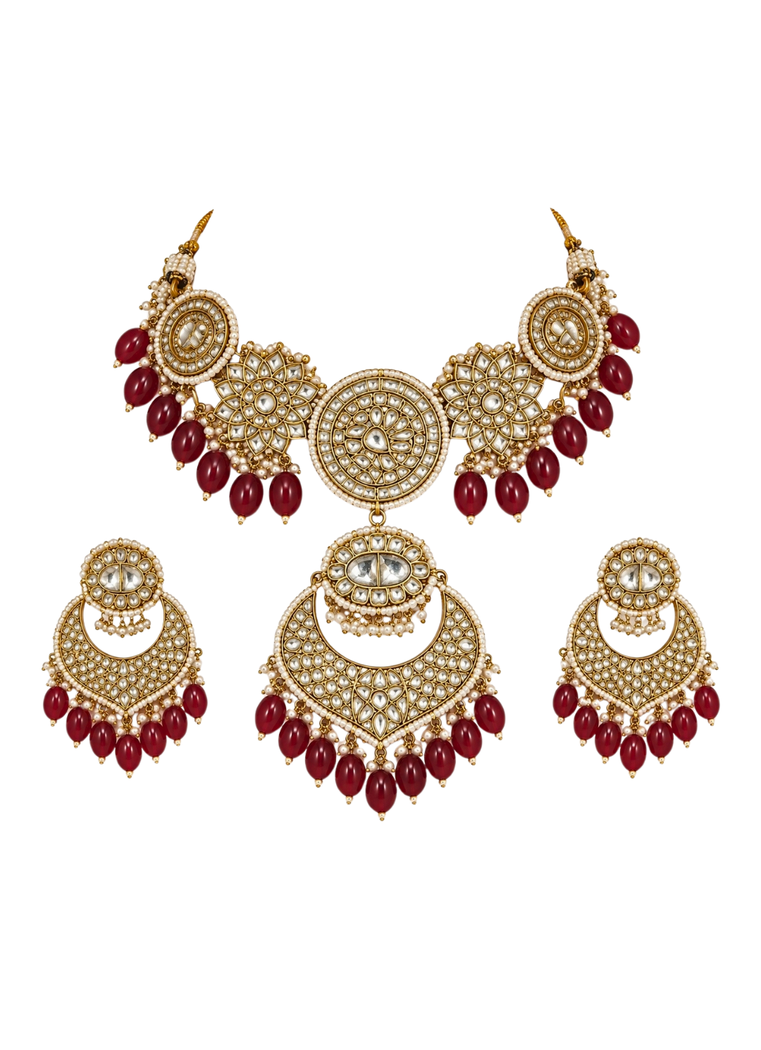 Red Beaded Kundan Choker Necklace Set