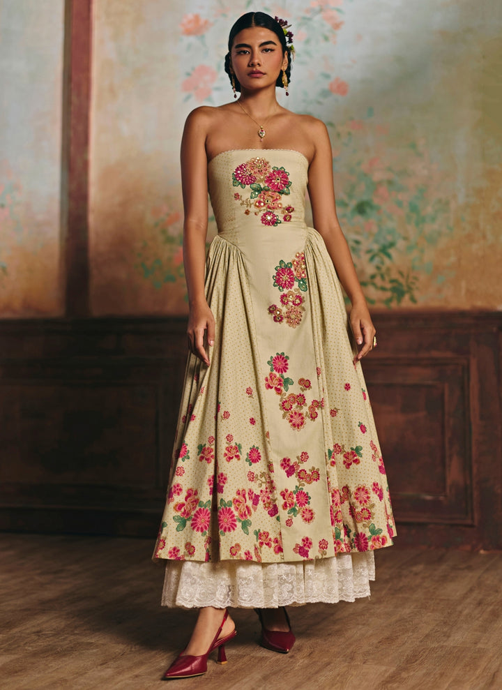 Ivory Printed Lycra Dress