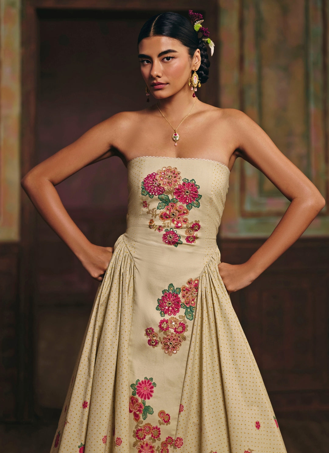 Ivory Printed Lycra Dress