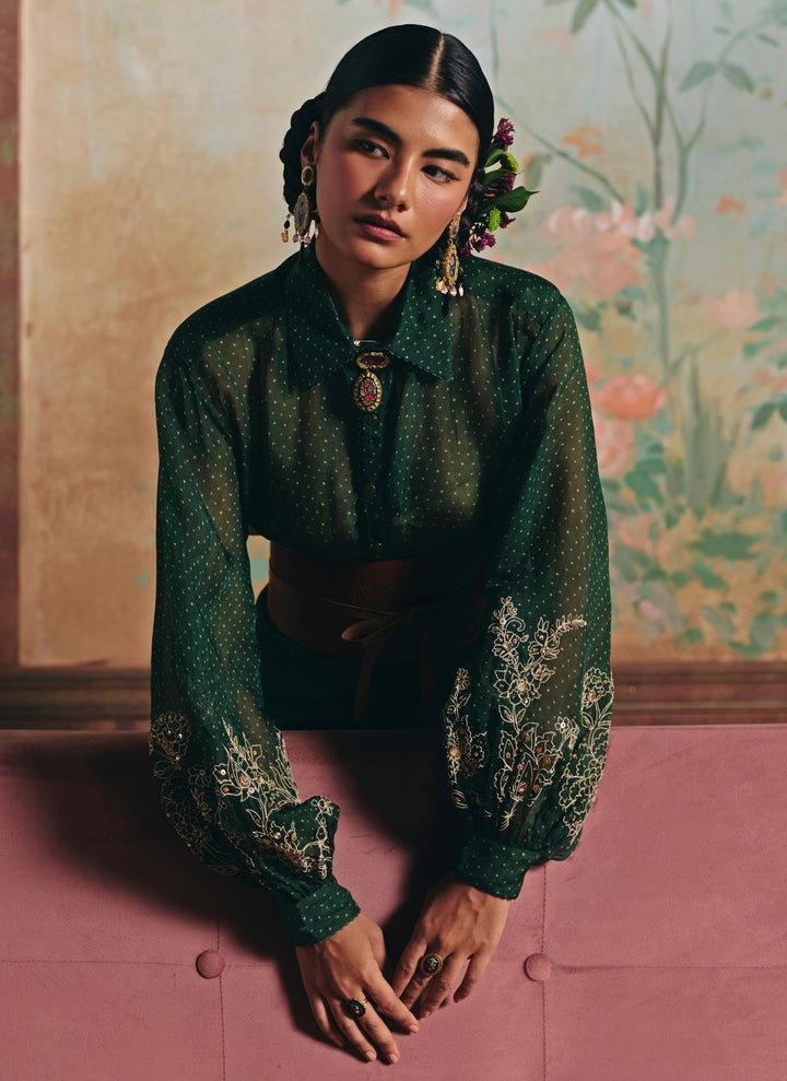Emerald Green Jacquard Skirt Set