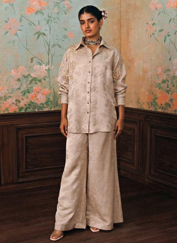 Muted Beige Jacquard Co-Ord Set
