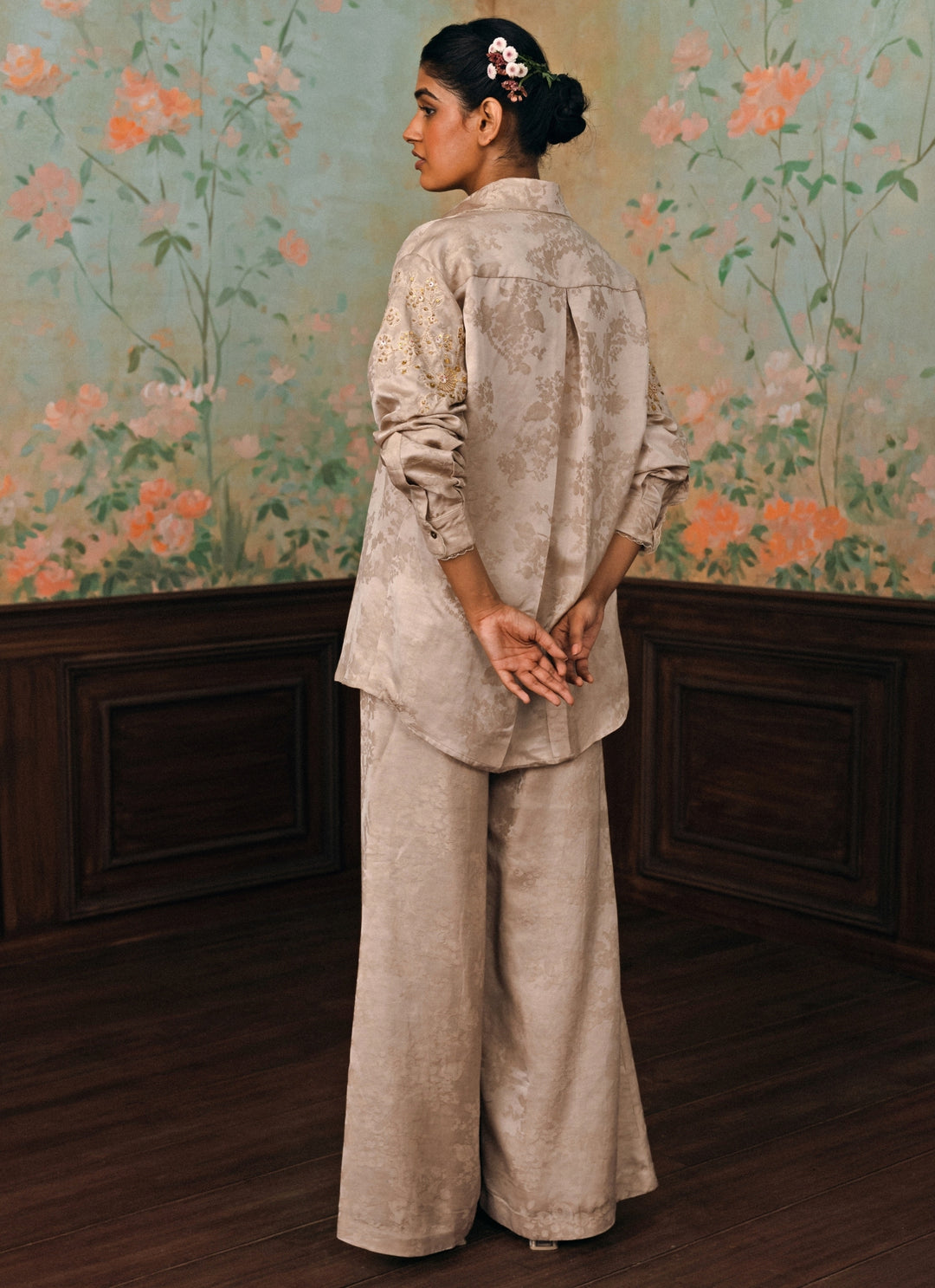 Muted Beige Jacquard Co-Ord Set