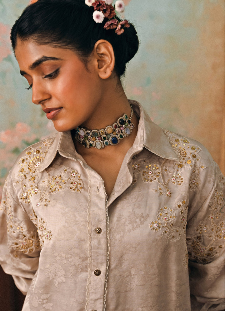 Muted Beige Jacquard Co-Ord Set