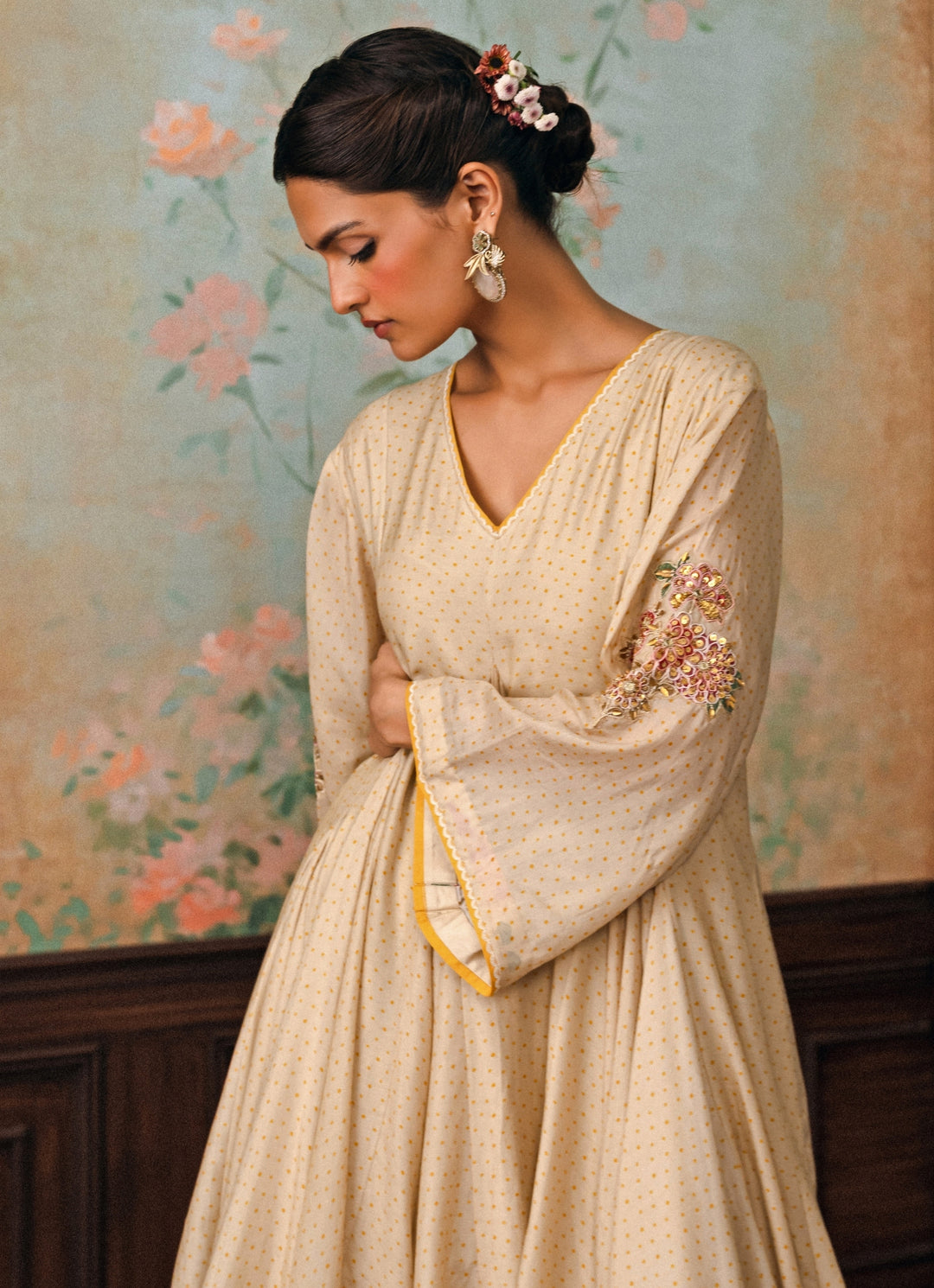 Ivory Printed Cotton Silk Kurta Pants Set