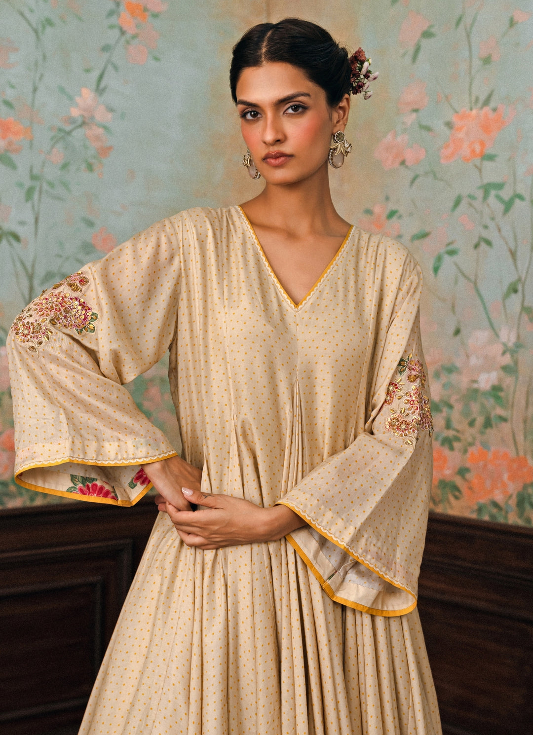 Ivory Printed Cotton Silk Kurta Pants Set