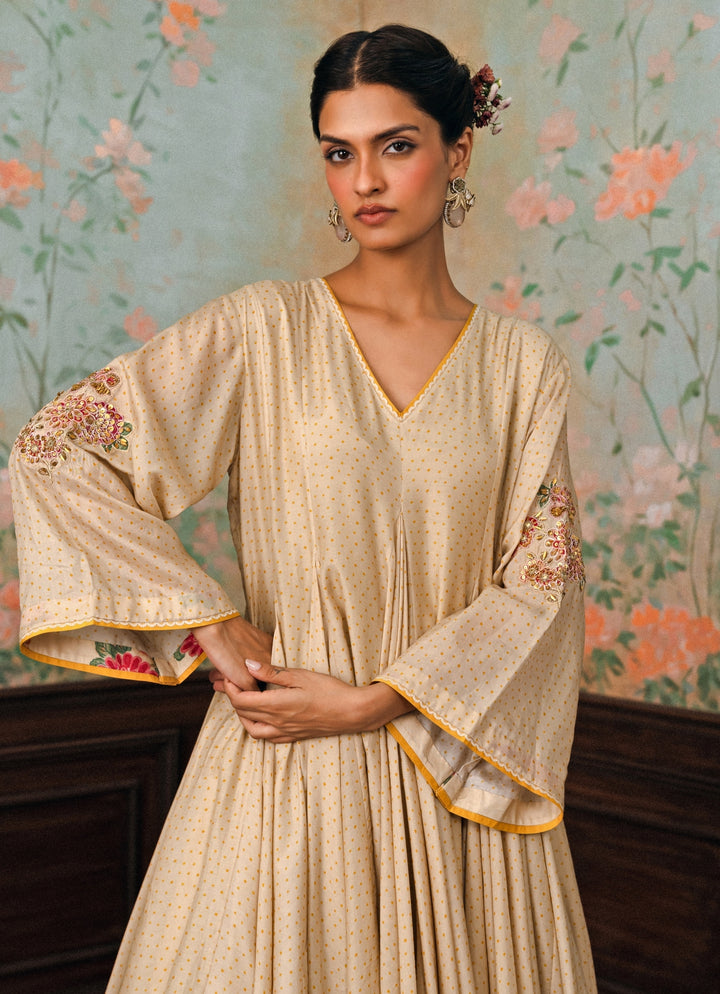 Ivory Printed Cotton Silk Kurta Pants Set