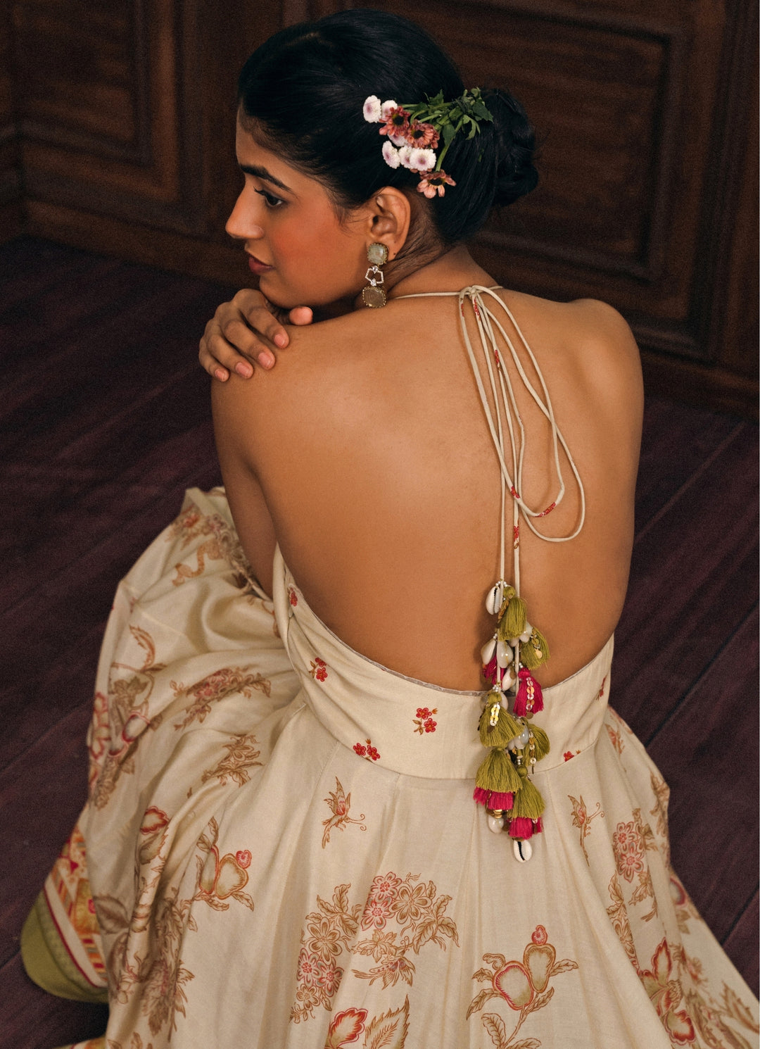 Ivory Printed Cotton Silk Anarkali Set