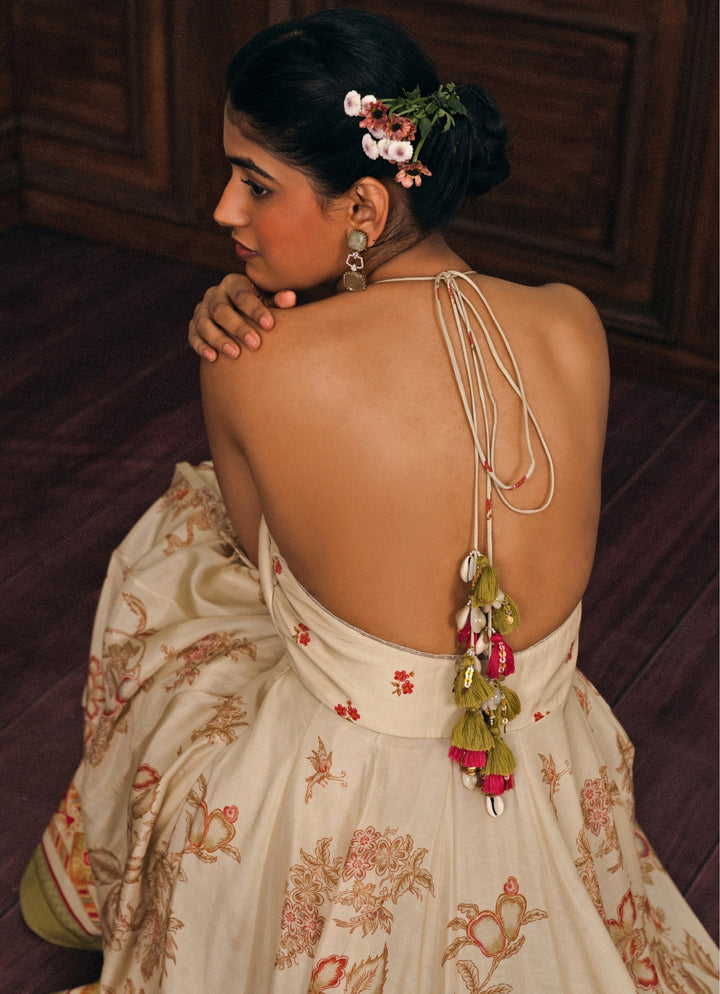 Ivory Printed Cotton Silk Anarkali Set