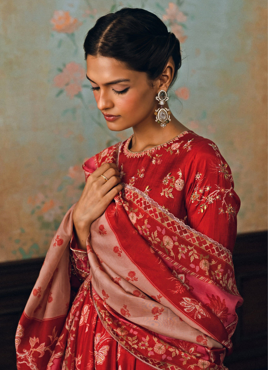 Crimson Red Cotton Silk Anarkali Set