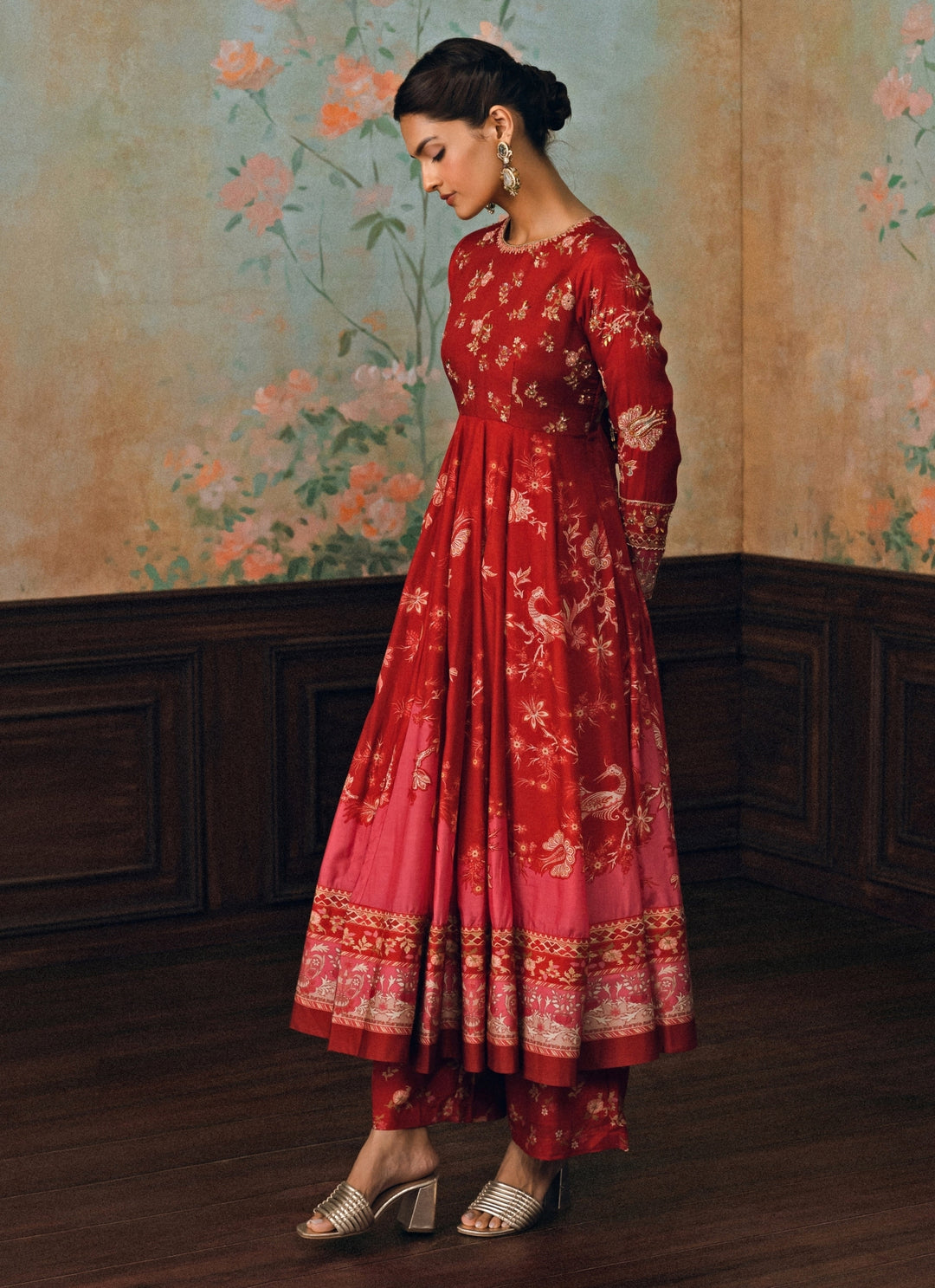 Crimson Red Cotton Silk Anarkali Set