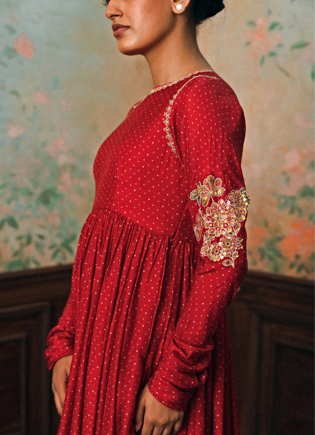 Red Cotton Silk Anarkali Set
