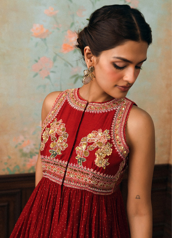 Crimson Red Peplum Kurta Palazzo Set