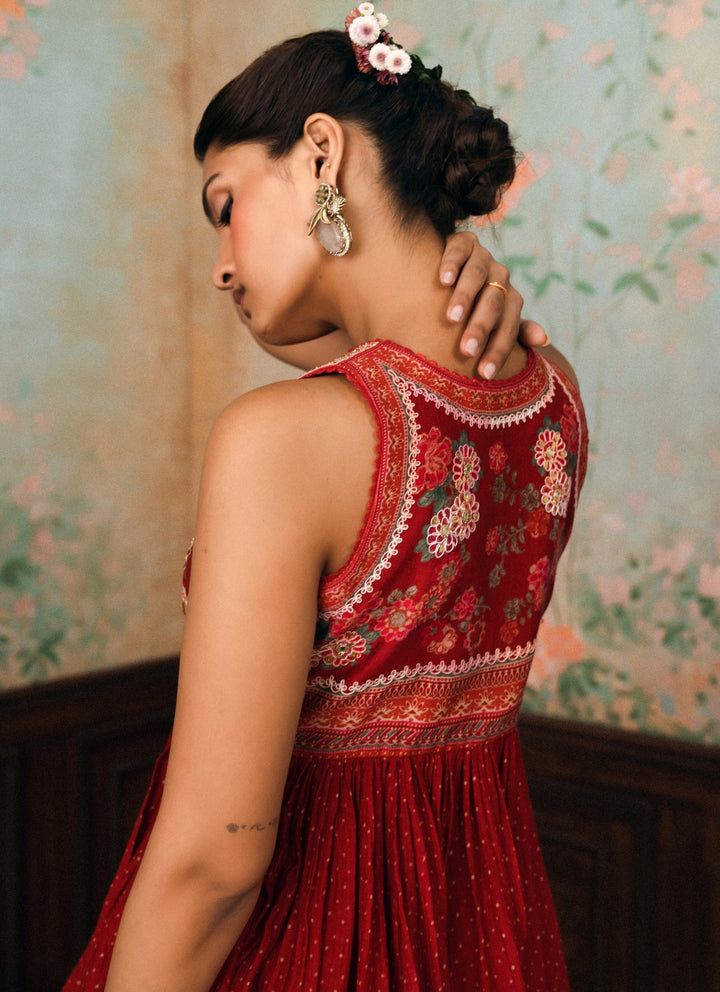 Crimson Red Peplum Kurta Palazzo Set