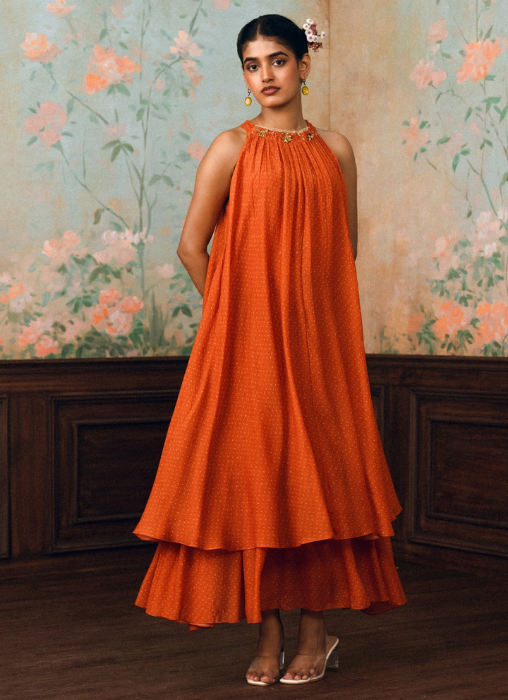 Rust Orange Printed Maxi Dress