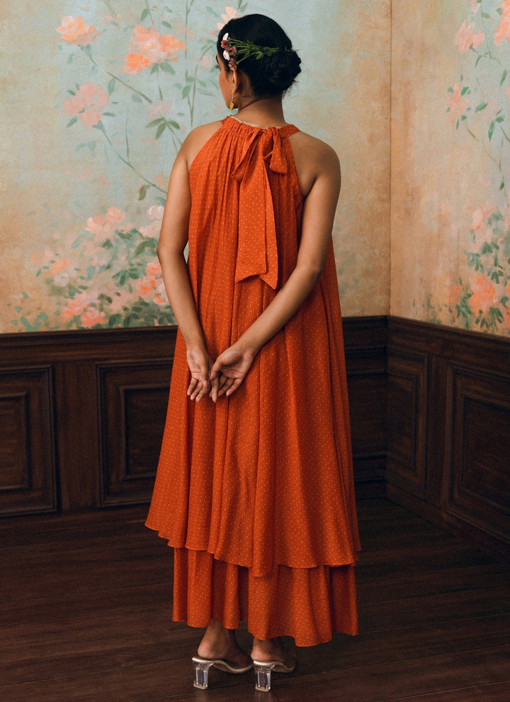 Rust Orange Printed Maxi Dress