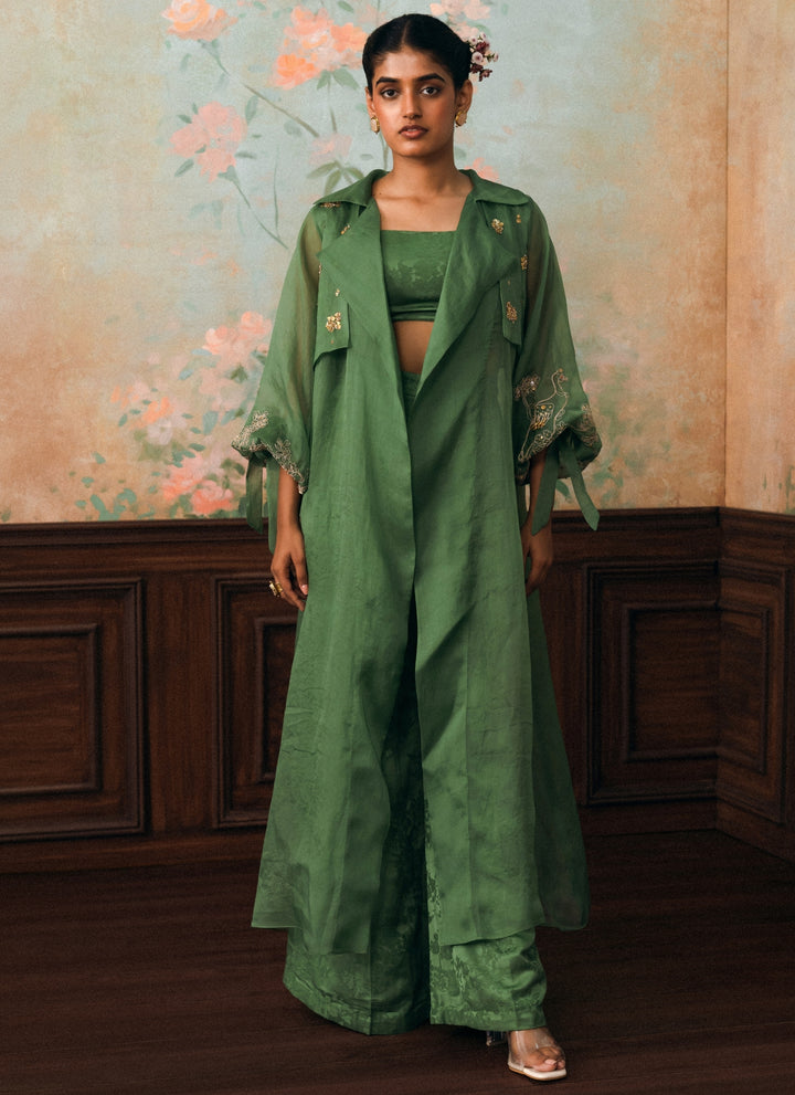 Green Organza Jacket Pants Set