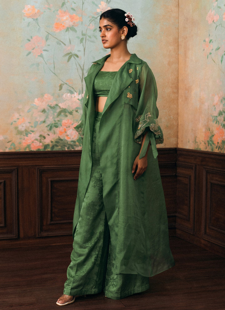 Green Organza Jacket Pants Set