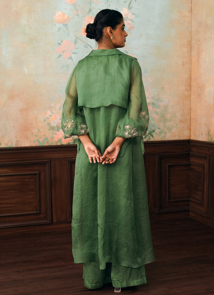 Green Organza Jacket Pants Set