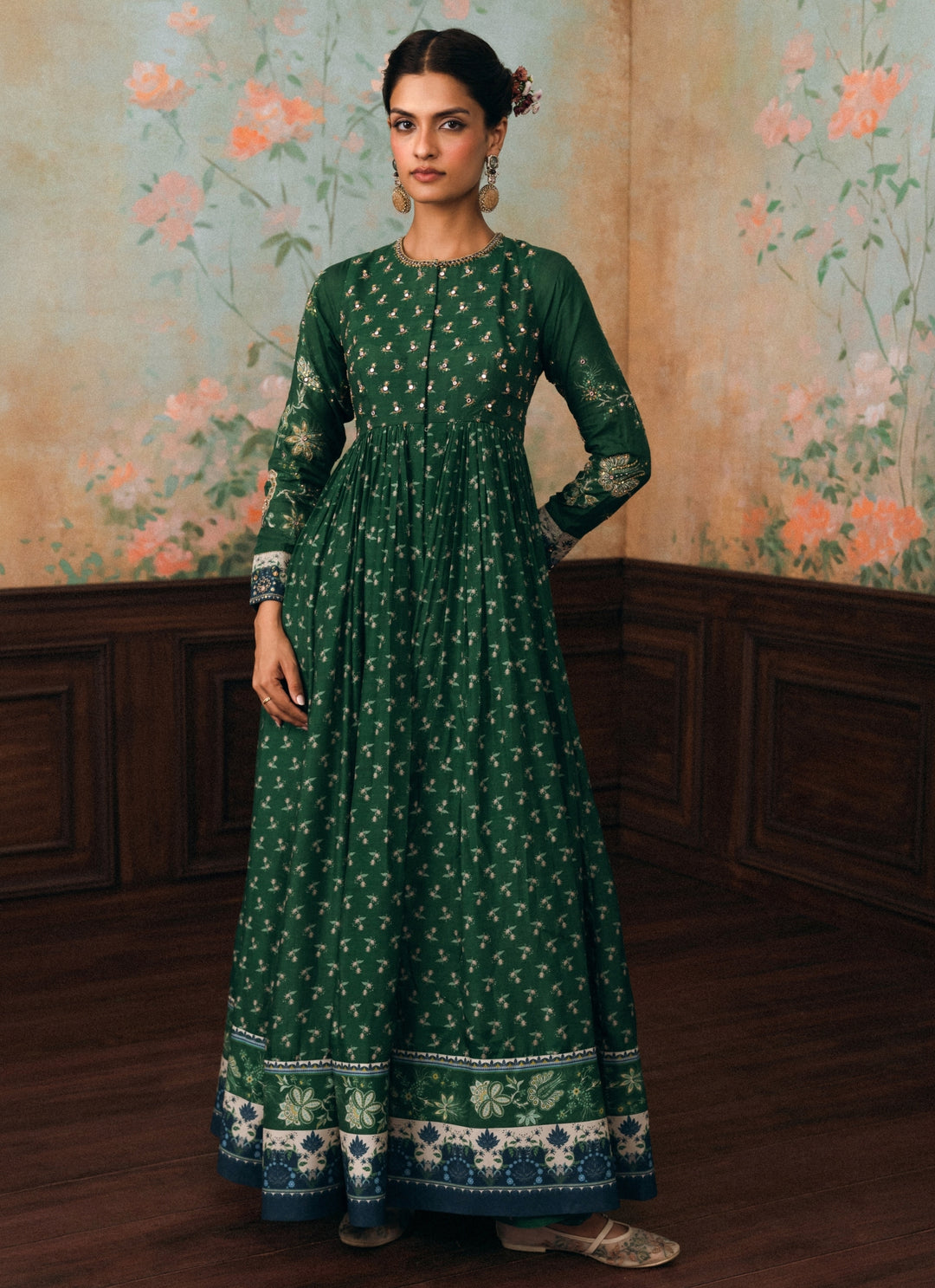 Emerald Green Cotton Silk Anarkali Set