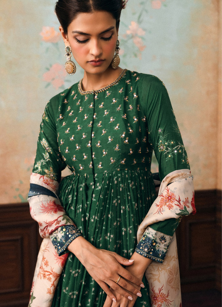 Emerald Green Cotton Silk Anarkali Set