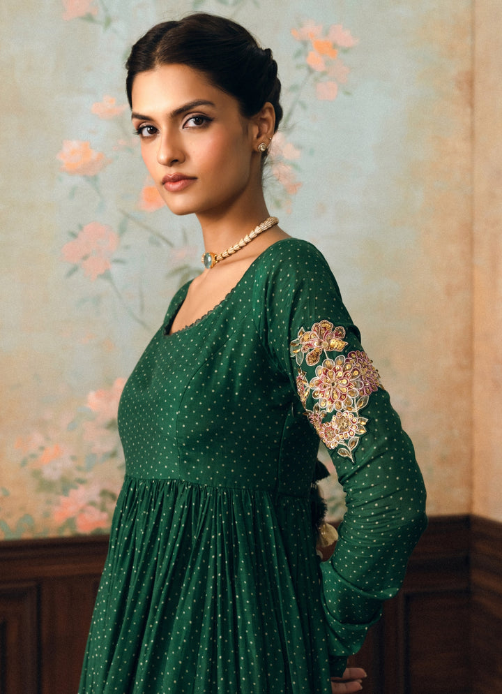 Emerald Green Cotton Silk Anarkali Pants Set