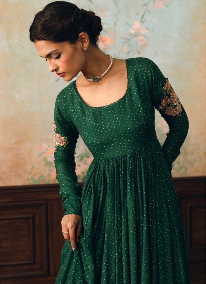 Emerald Green Cotton Silk Anarkali Pants Set