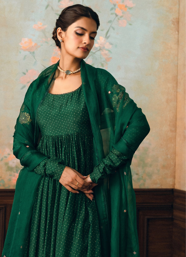 Emerald Green Cotton Silk Anarkali Pants Set