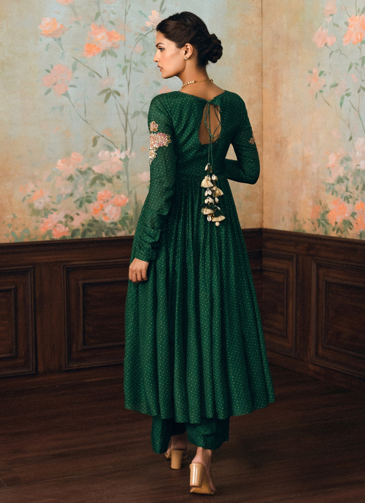 Emerald Green Cotton Silk Anarkali Pants Set