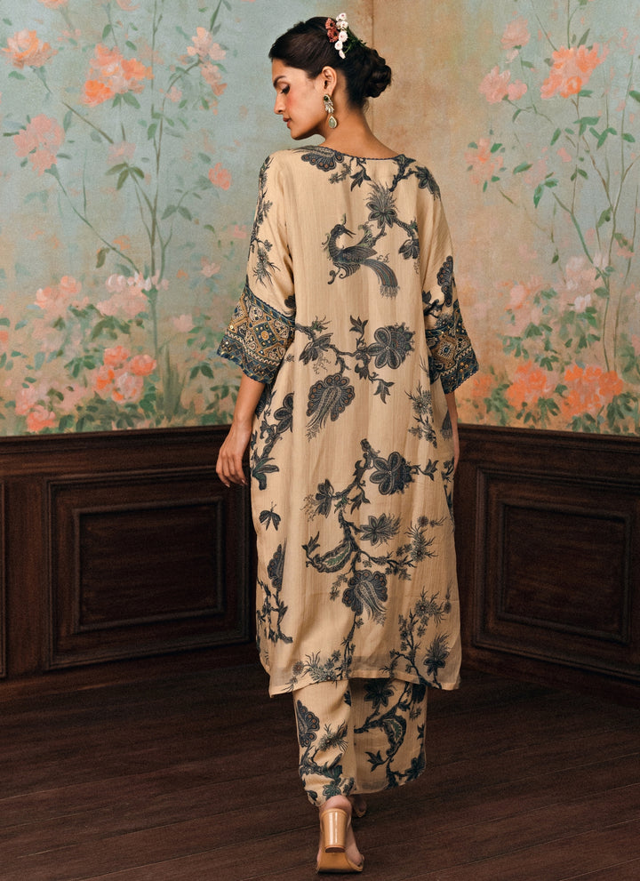 Ivory And Blue Crush Kurta Pants Set