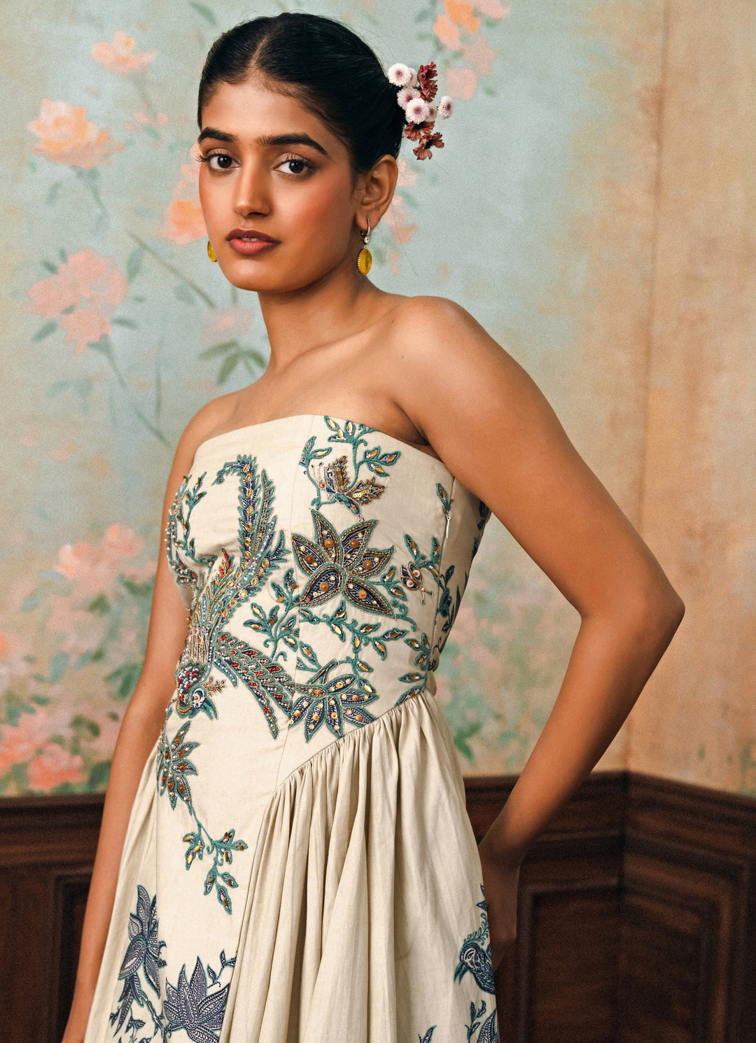 Ivory And Blue Printed Poplin Dress