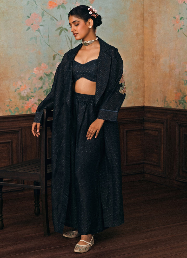Blue Printed Crush Jacket Pants Set