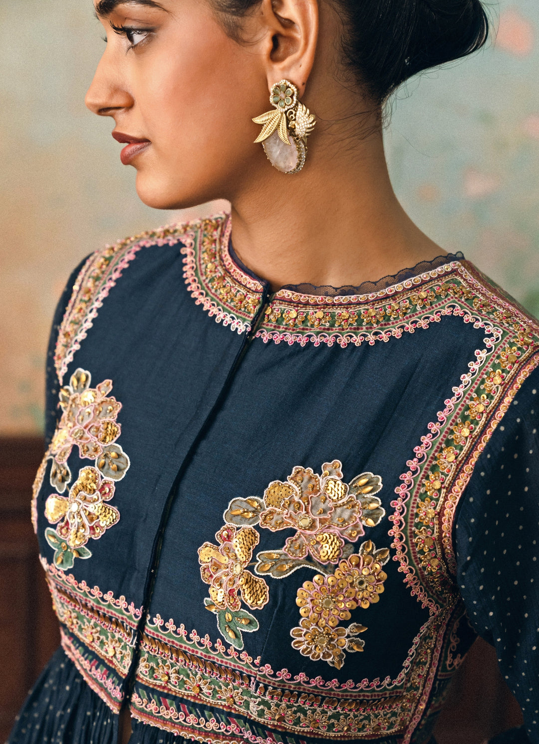 Blue Printed Crush Peplum Kurta Palazzo Set