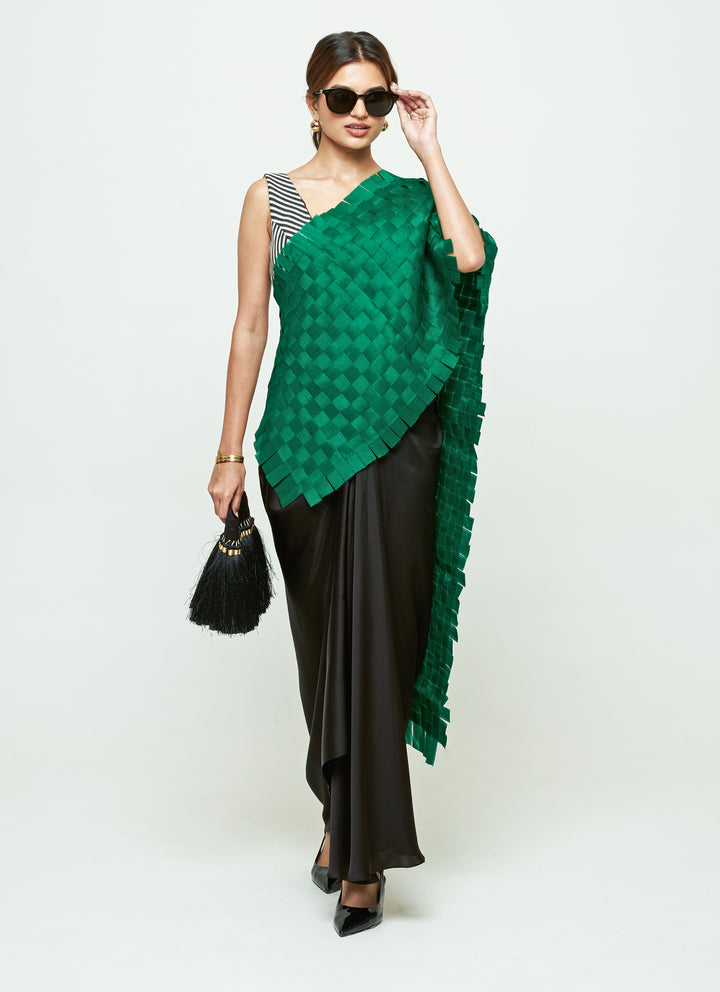 Green And Black Organza Concept Saree Set
