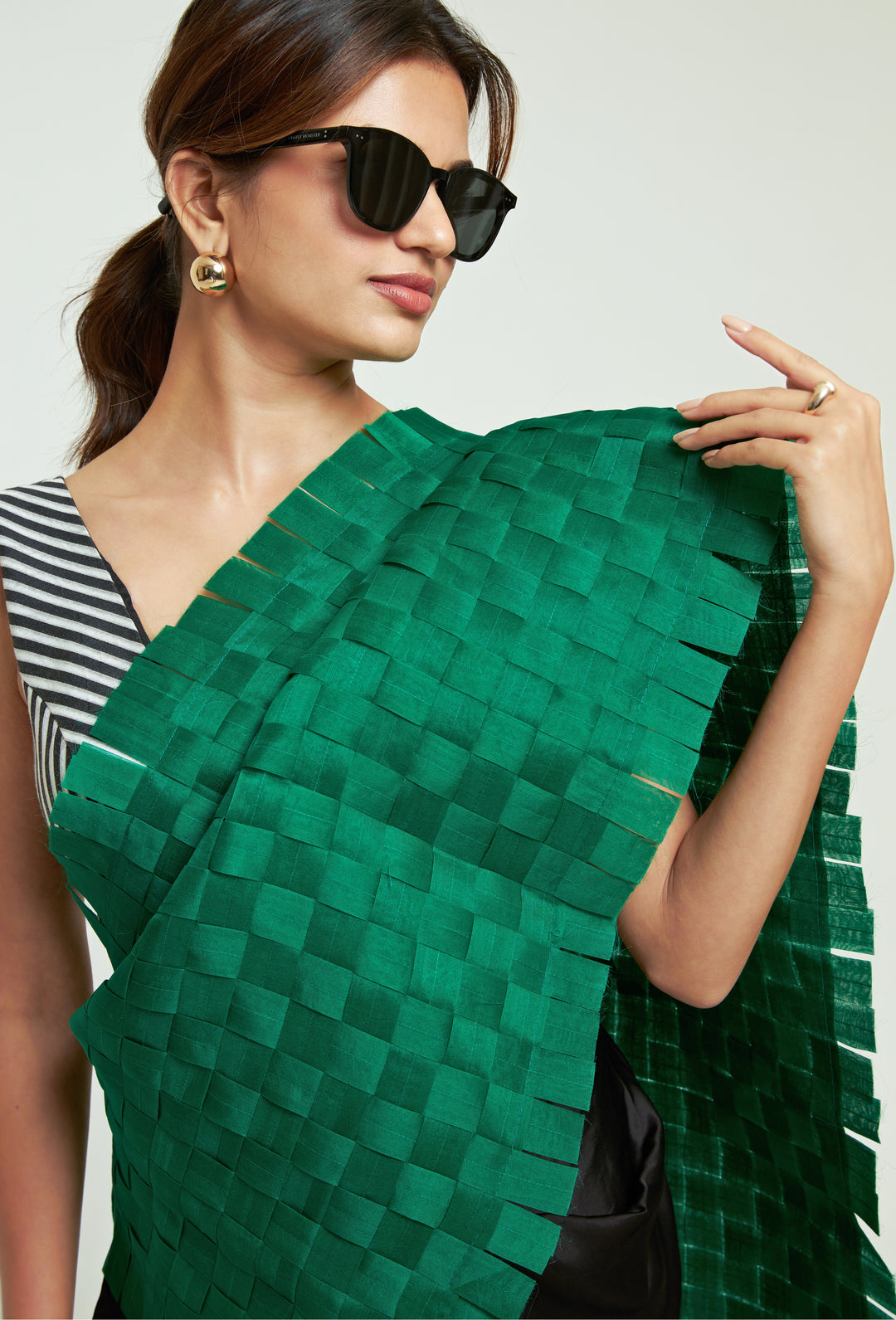 Green And Black Organza Concept Saree Set