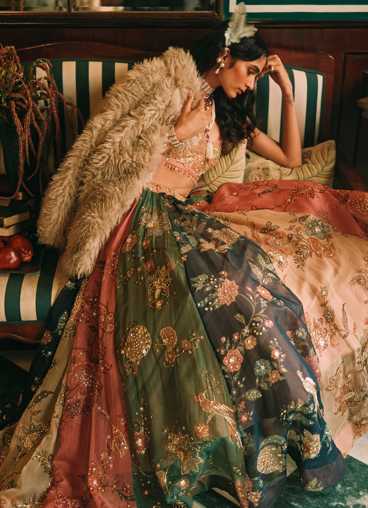 Multicolour Printed Organza Lehenga Set